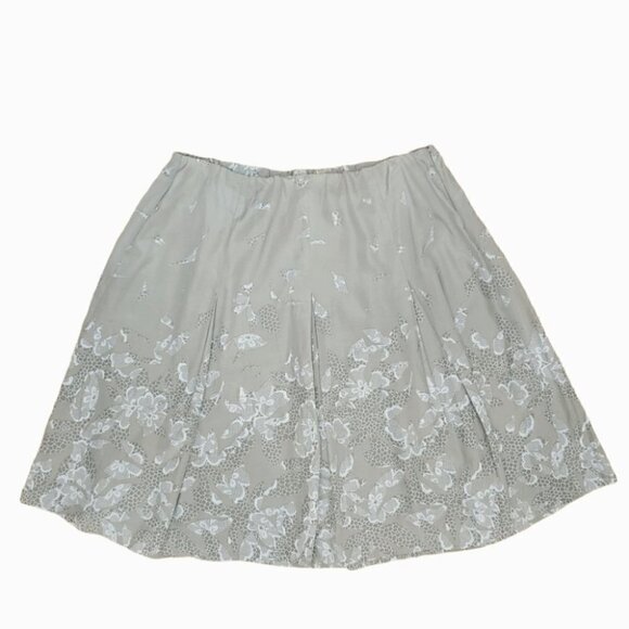 LITTLE BLACK DRESS Taupe silk pleated floral elastic waist a-line skirt - Picture 3 of 11